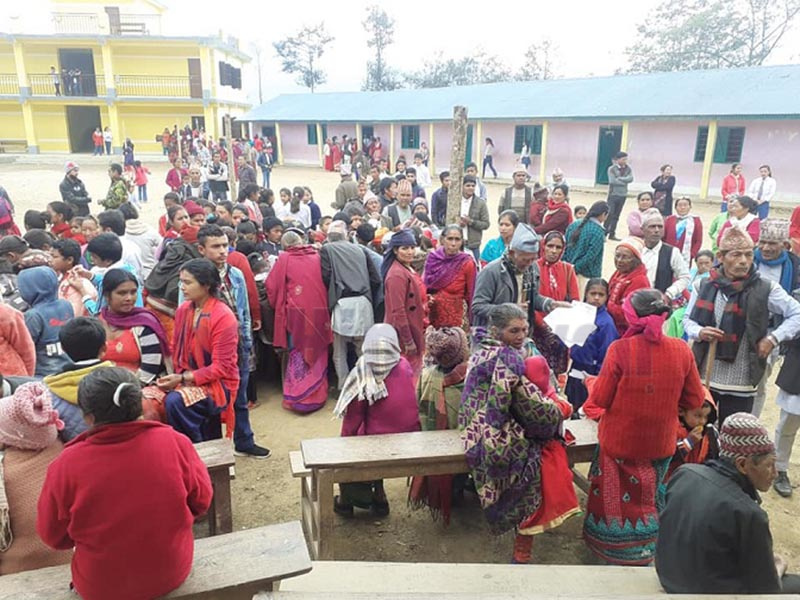 Locals participating in a health camp organised at Tyamkemaiyum Rural Municipality-8 of Bhojpur district, on Sunday, March 1, 2020. Photo: Niroj Koirala/ THT