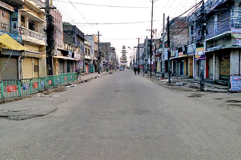 A view of deserted street in Birgunj during a week-lock lockdown amid coronavirus crisis, on Tuesday, March 24, 2020. Photo: Ram Sarraf/THT