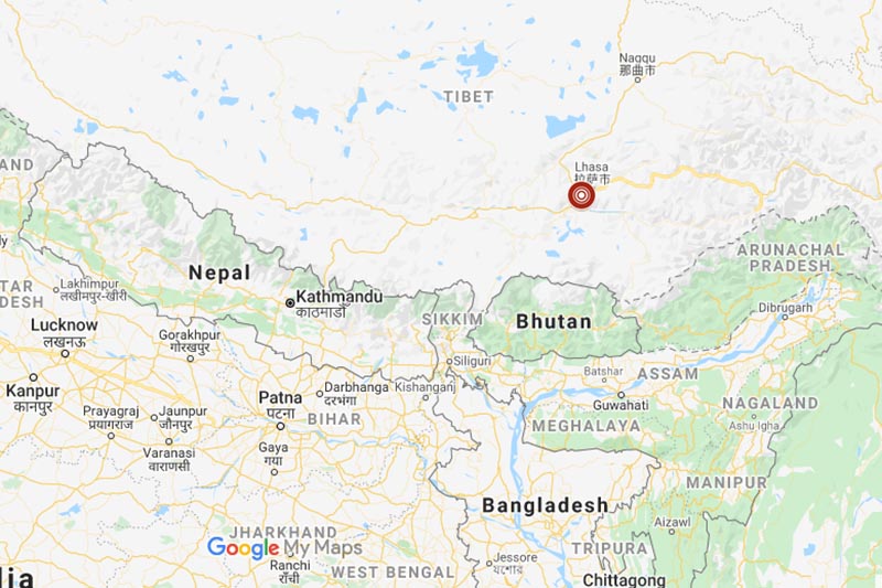 This screenshot image shows the epicentre of earthqauke that occurred in China, on Friday, March 20, 2020. Image: Google Maps