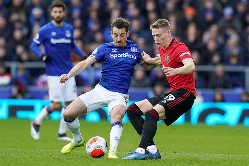 Everton's Leighton Baines in action with Manchester United's Scott McTominay. Photo: Reuters