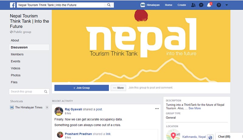 This image shows the screenshot of Nepal Tourism Think Tank, Facebook page. Image: THT