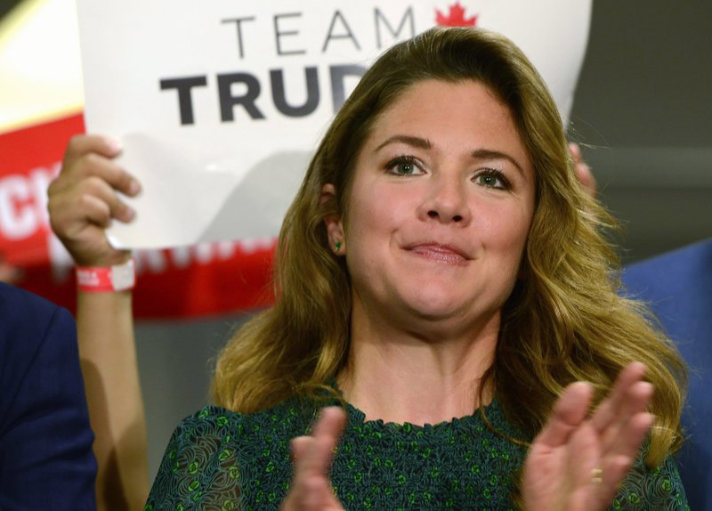 FILE - In this October 11, 2019, file photo, Sophie Gregoire Trudeau attends a rally for her husband, Canadian Prime Minister Justin Trudeau, in Burnaby, British Columbia. Trudeau's office says Sophie Gregoire Trudeau has tested positive for the coronavirus. Photo: The Canadian Press via AP