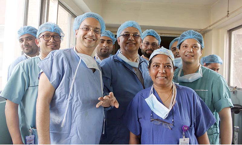 The team of Tribhuvan University Teaching Hospital doctors that successfully carried out a second renal transplant surgery on Prime Minister KP Sharma Oli, in Kathmandu, on Wednesday, March 4, 2020. Photo: RSS