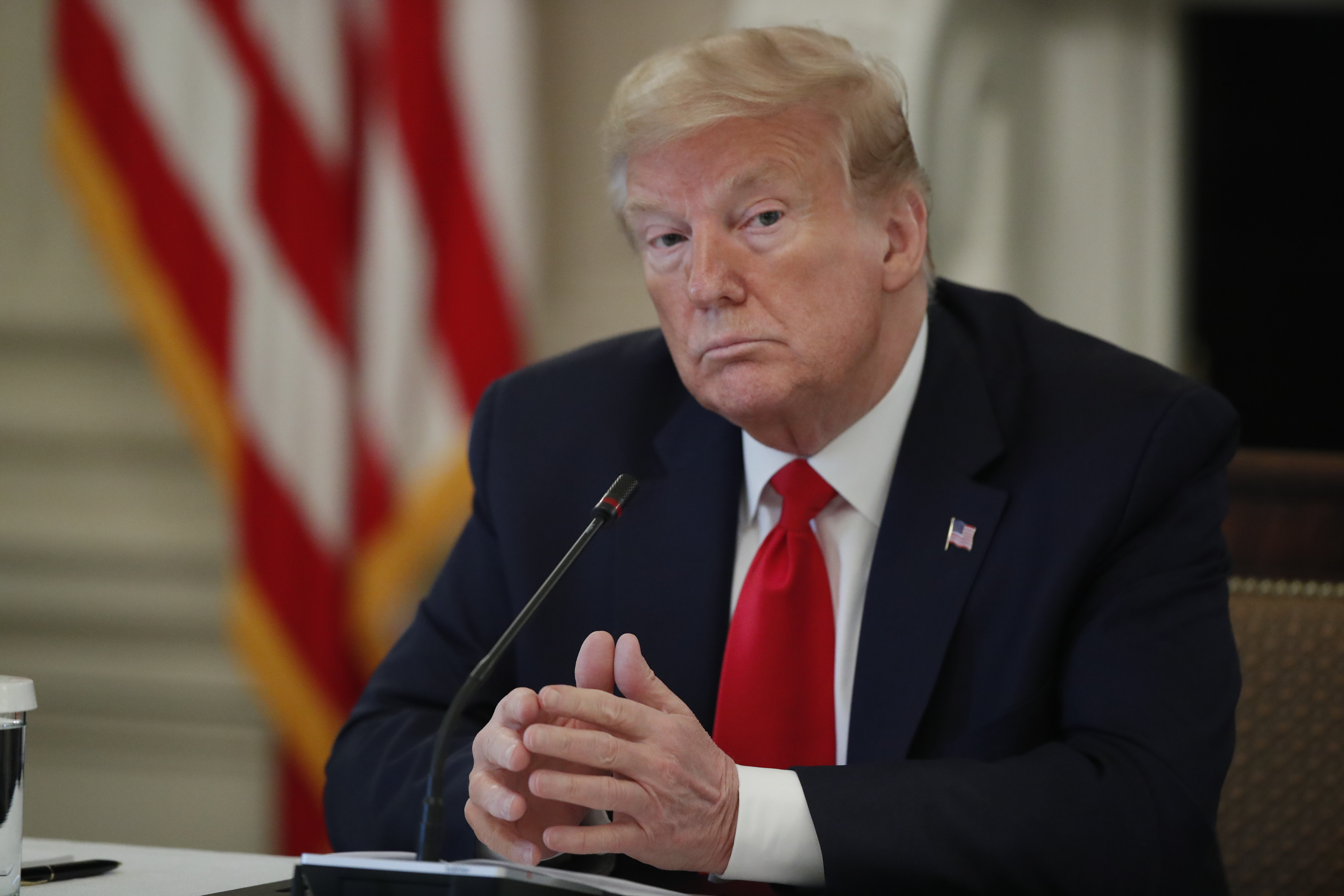 President Donald Trump speaks about reopening the country, during a roundtable with industry executives, in the State Dinning Room of the White House, Wednesday, April 29, 2020, in Washington. Photo: AP