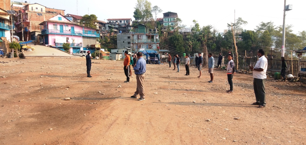 Awareness session on coronavirus infection for lockdown offenders in progression in Sankhuwasabha district, on Tuesday, April 14, 2020. Photo: Niroj Koirala/THT
