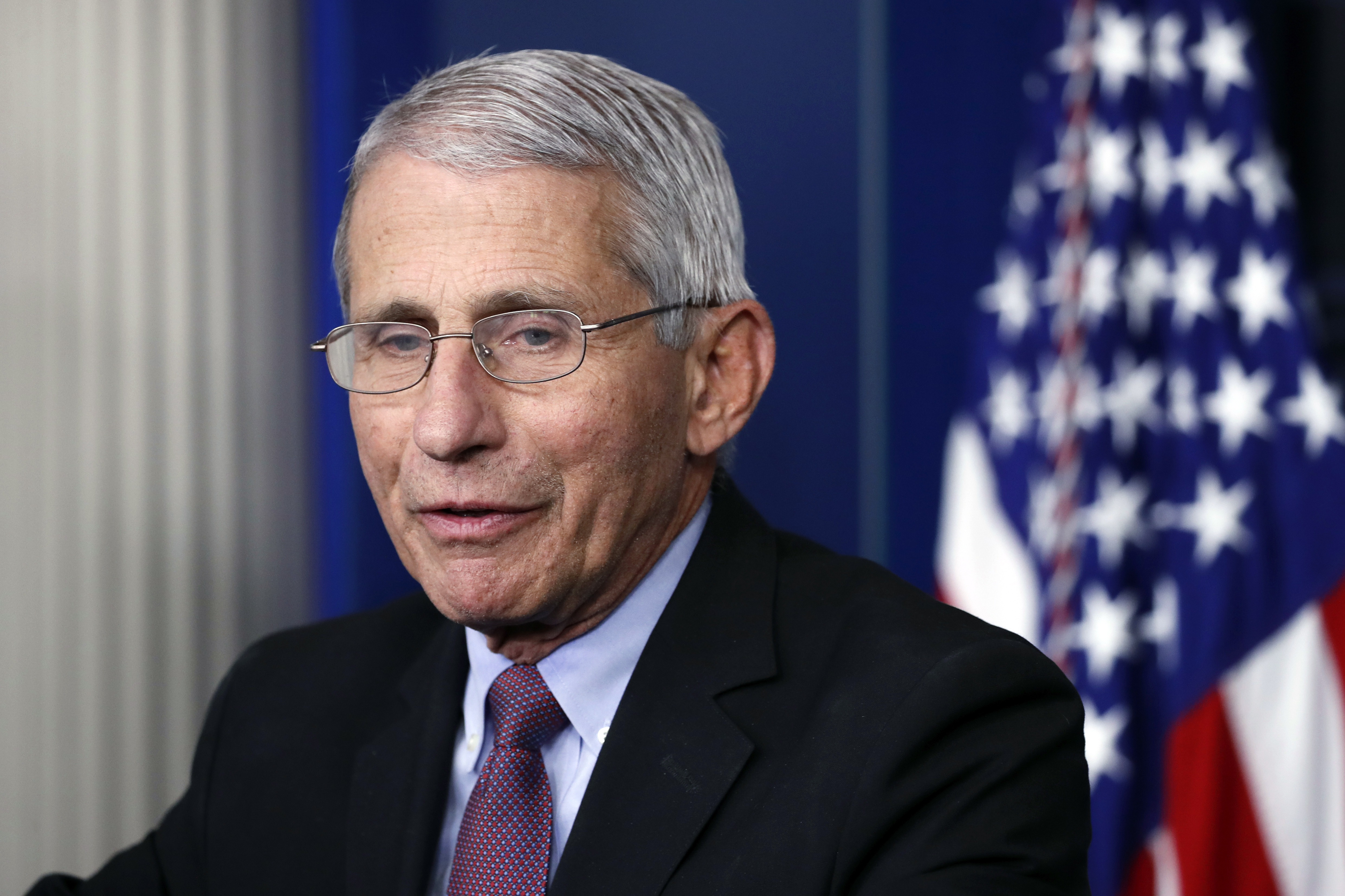 FILE - In this April 22, 2020, file photo, Dr. Anthony Fauci, director of the National Institute of Allergy and Infectious Diseases, speaks about the new coronavirus in the James Brady Press Briefing Room of the White House, in Washington. A Senate hearing on reopening workplaces and schools safely is turning into a teaching moment on the fickle nature of the coronavirus outbreak. Senior health officials, including Fauci, scheduled to testify in person before the Health, Education, Labor and Pensions committee on Tuesday, May 12 will instead appear via video link.  (AP Photo/Alex Brandon, File)