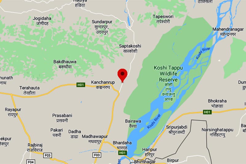 This image shows Kanchanrup Municipality-5 in Saptari district. Image: Google Maps
