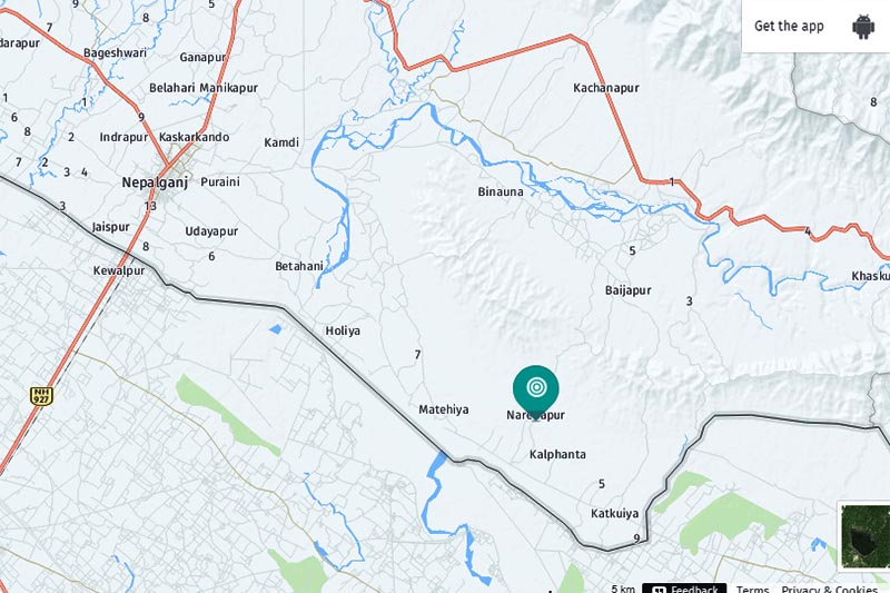 This image shows Narainapur Rural Municipality in Banke district. Image: Herewego Maps