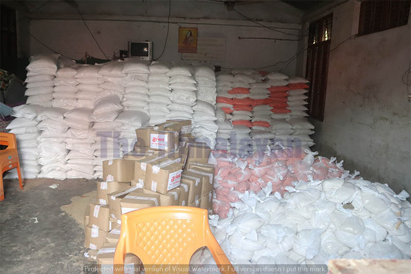 Relief items are seen at a store in Dhangadhi, on Tuesday, May 12, 2020. Photo: Tekendra Deuba/THT