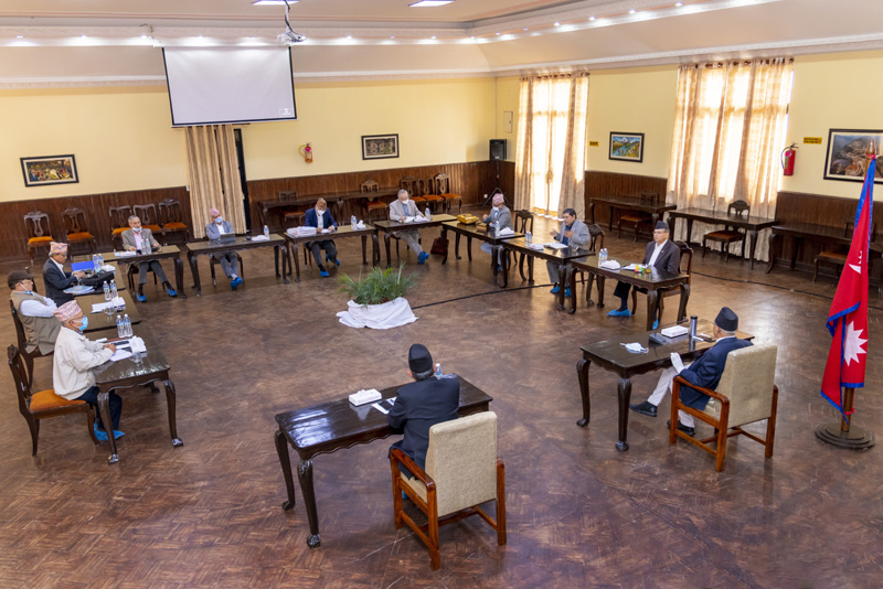 The Secretariat Meeting of ruling Nepal Communist Party (NCP) being held at the Prime Minister's official residence, in Baluwatar, Kathmandu, on Saturday, May 30, 2020. Photo Courtesy: Rajan Kafle/PM's Secretariat
