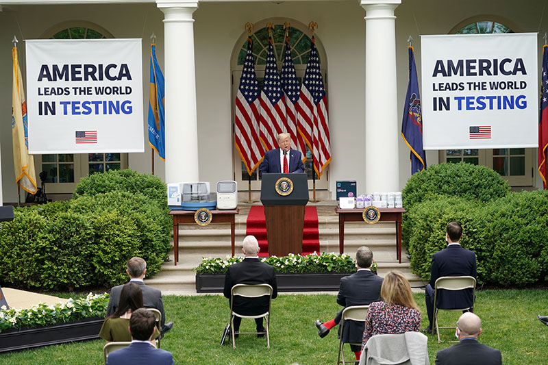 US President Donald Trump addresses a coronavirus disease (COVID-19) outbreak press briefing in the Rose Garden at the White House in Washington, US, May 11, 2020. Photo: Reuters