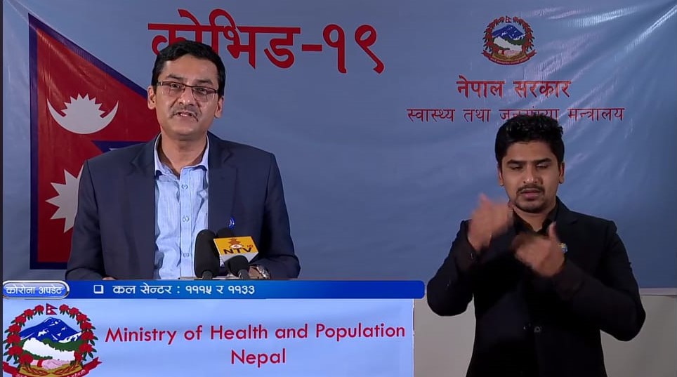 A screenshot of media briefing on COVID-19 by the Ministry of Health and Population (MoHP), on Wednesday, May 6, 2020.