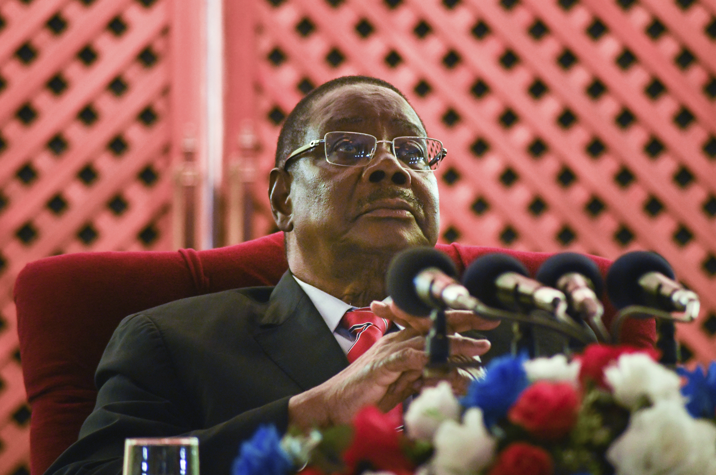 Malawian President Peter Mutharika addresses the media at a news conference in Blantyre, Malawi, Saturday, June 27, 2020. More than 6 million Malawians went to the polls in an election re-run Tuesday, June 23, 2020, after a court overturned last year's election results and ordered a fresh vote. Photo: AP