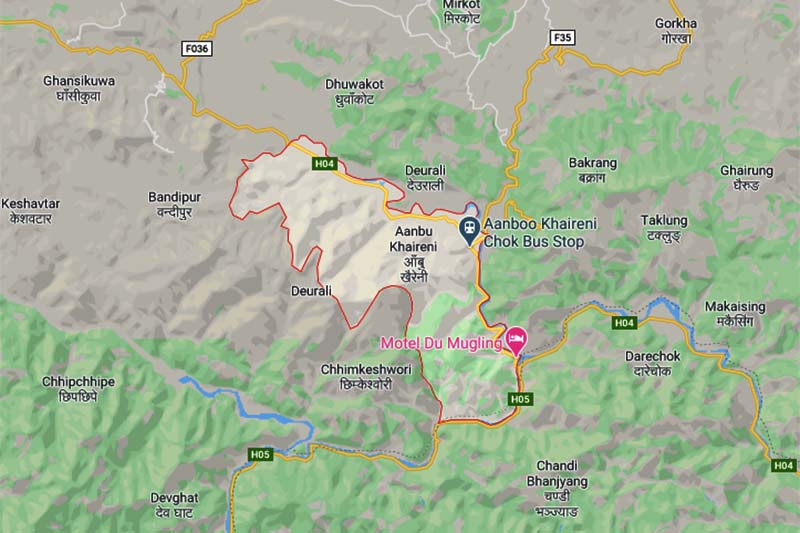 This image shows Aanbukhaireni area in Tanahun district. Image: Google Maps
