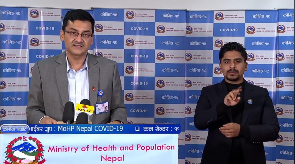 A screenshot of COVID-19 media briefing of the Ministry of Health and Population (MoHP), on Friday, June 5, 2020.