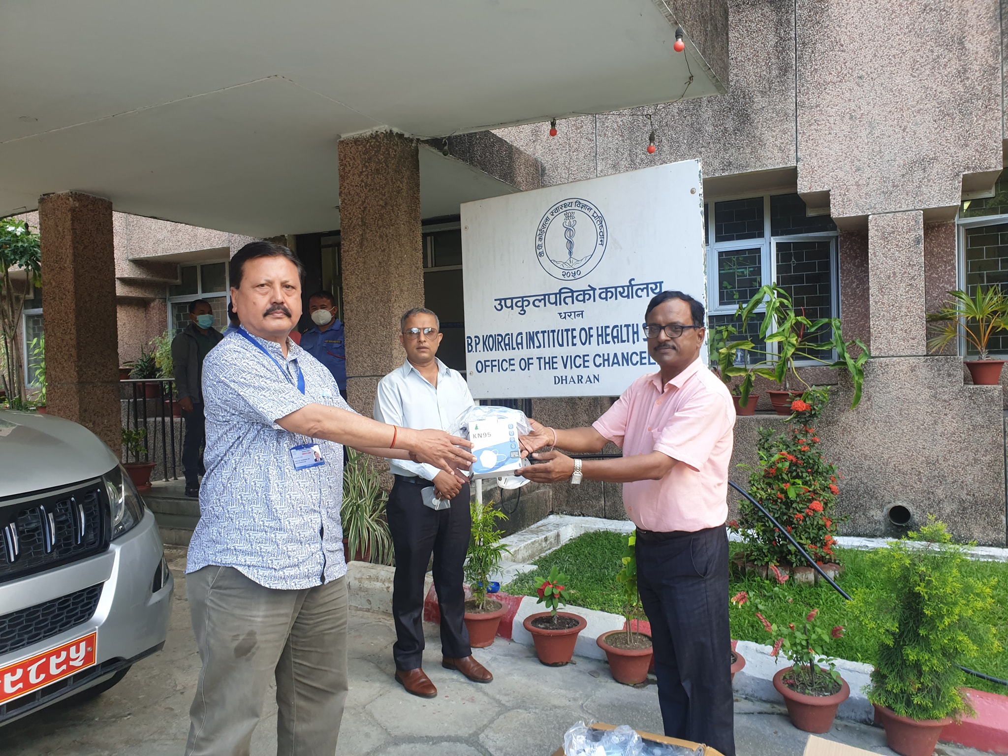 The aid was handed over to Dr Gyanendra Giri, Vice Chancellor of BPKIHS foundation. Photo: Santosh Kaphle/THT