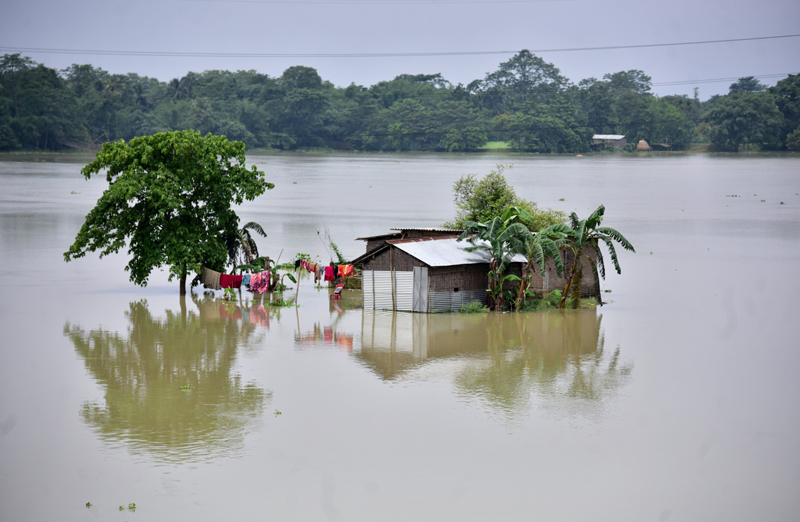 A partially submerged house is seen at the flood-affected Mayong village in Morigaon district, in the northeastern state of Assam, India, June 29, 2020. Photo: Reuters