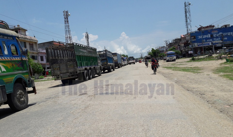 Locals block Lamki road section in East-West highway, agitated by the quarantine rape case, in Kailaali, Monday, June 15, 2020. Photo: Tekendra Deuba/THT