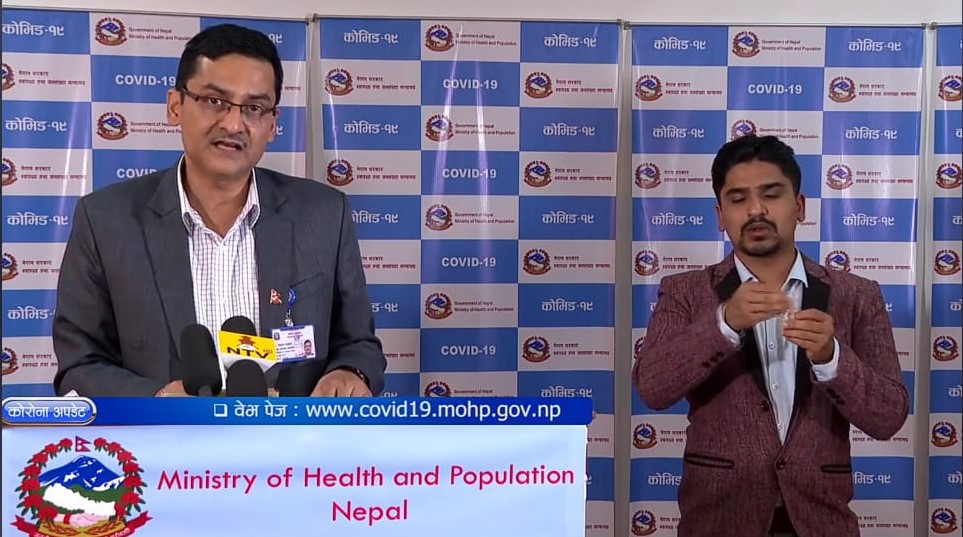 A screenshot from the regular media briefing by the Ministry of Health and Population (MoHP), as on Monday, June 1, 2020.
