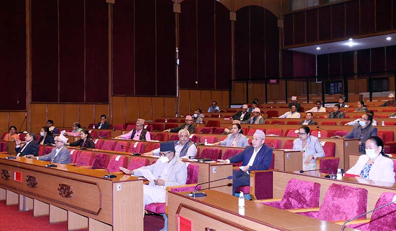 National Assembly members passing the three  budget-related bills presented by Finance Minister Yubaraj Khatiwada, on Monday, June 22, 2020. Photo: RSS