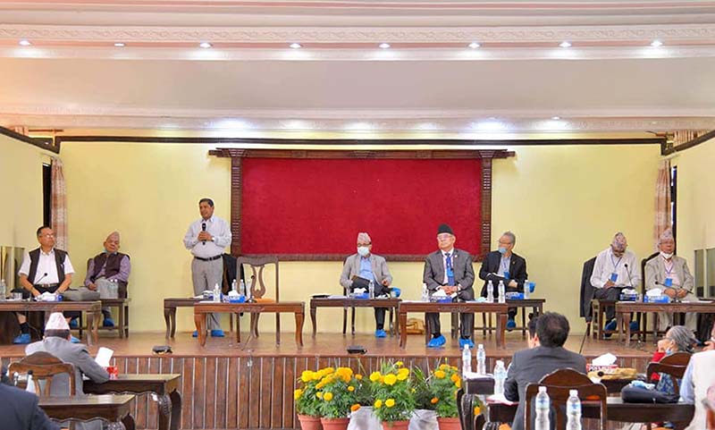 Nepal Communist Party (NCP) leaders attending the party's Standing Committee meeeting at Prime Minister's official residence in Baluwatar, Kathmandu, on Friday, June 26, 2020. Photo: RSS