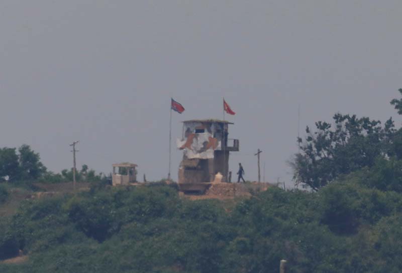 A North Korean soldier is seen beside his guard post inside North Korean territory in this picture taken near the demilitarized zone separating the two Koreas in Paju, South Korea, on June 16, 2020. Photo: Reuters