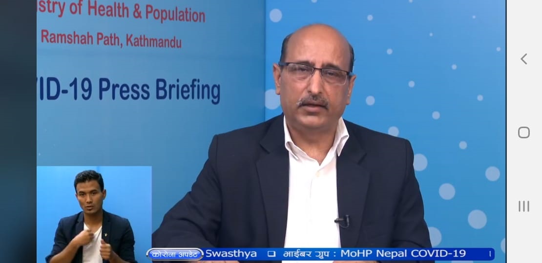 A screenshot of the COVID-19 media briefing by the Ministry of Health and Population (MoHP), as on Thursday, June 18, 2020.