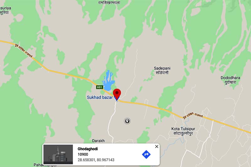 This image shows, Sukhad Bazaar area in Ghodadghodi Municipality, Kailali district. Image: Google Maps