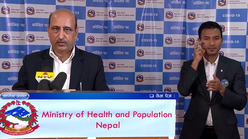 A screenshot of regular Covid-19 briefing by the Ministry of Health and Population (MoHP), taken on Sunday, June 14, 2020.