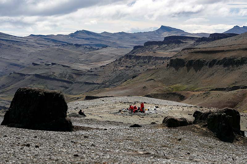 Researchers perform field work in Torres Del Paine National Park, Patagonia, Chile, in this picture taken February 2020 and provided on June 11, 2020. Felipe Trueba/EPA/Handout via Reuters