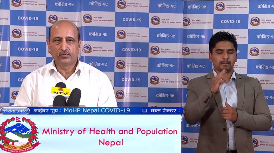 A screenshot of media briefing by the Ministry of Health and Population (MoHP) on COVID-19 response, as on Tuesday, June 9, 2020.