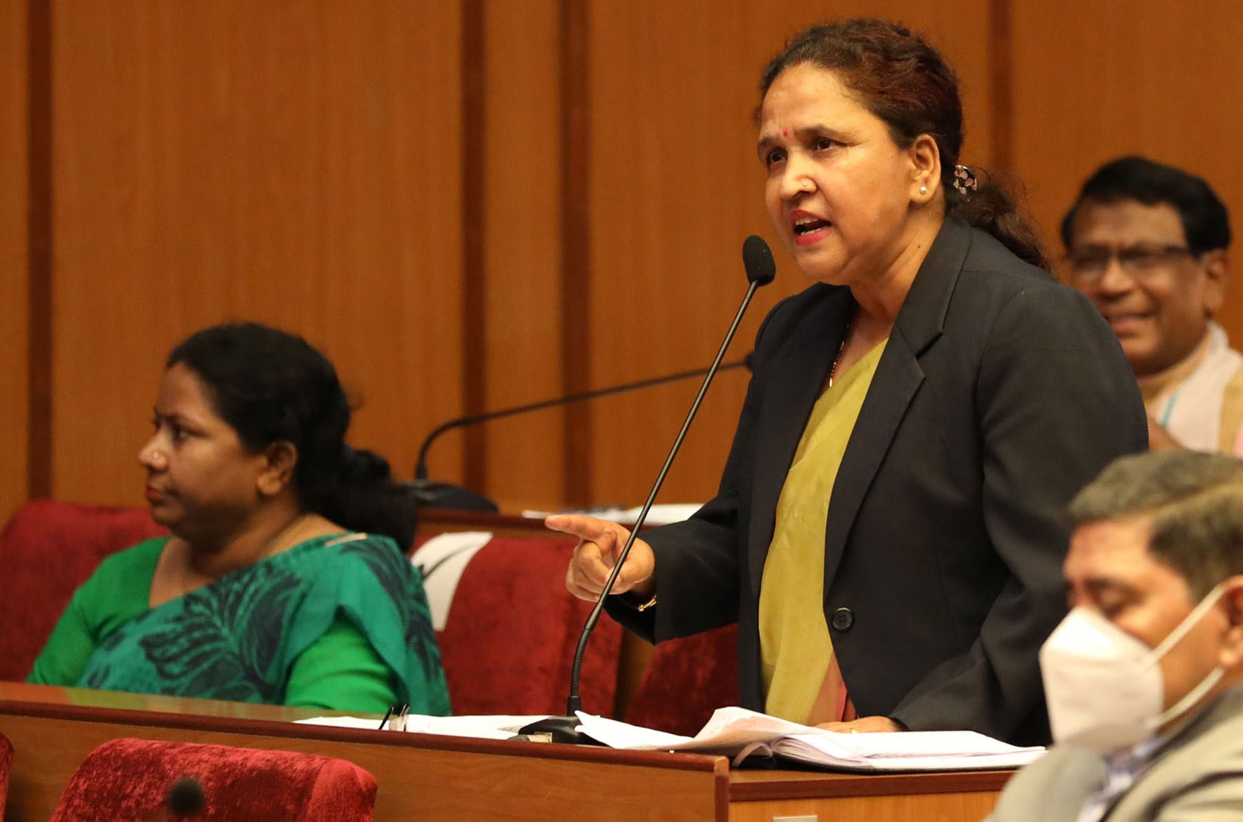 Lawmaker Anita Devkota addressing the Upper House meet during special hour, in Kathmandu, on Thursday. Photo: RSS