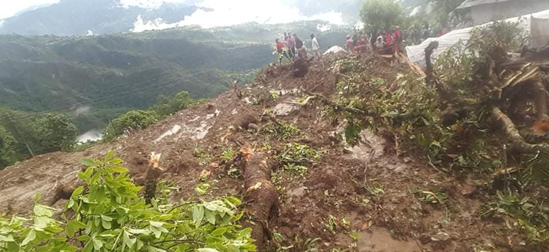 A view of landslide site in Durlung in Parbat district as pictured on Sunday, June 14, 2020. 