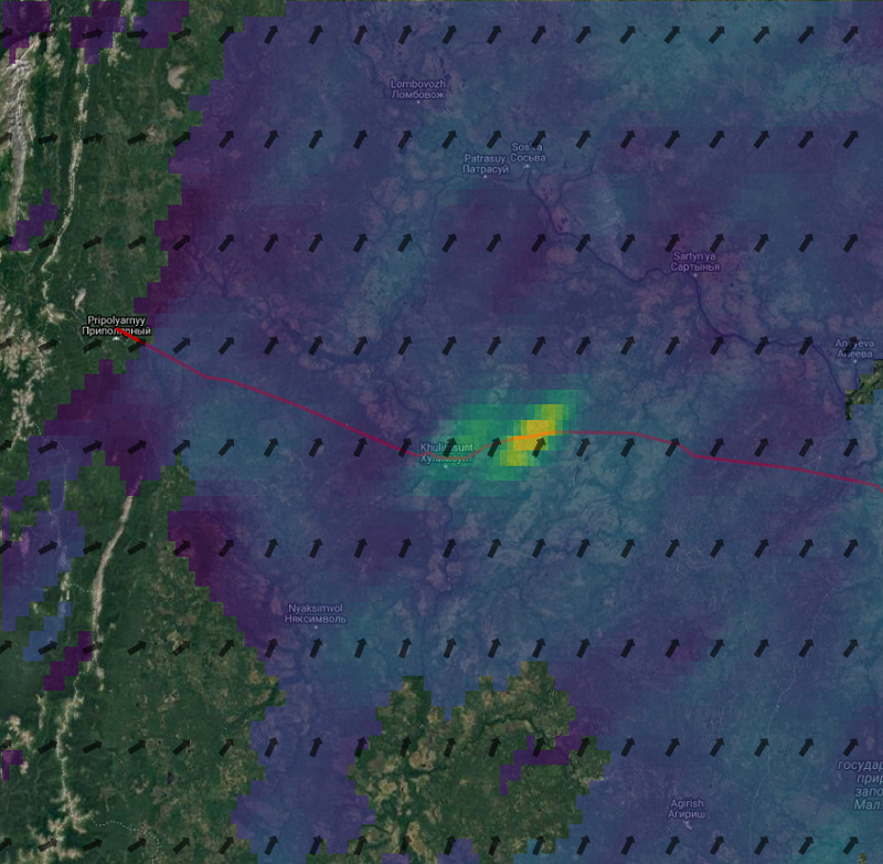 An undated handout image shows methane hotspot on the Yamal pipeline. Photo: KAYRROS/COPERNICUS SENTINEL DATA 2019-2020/Handout via Reuters