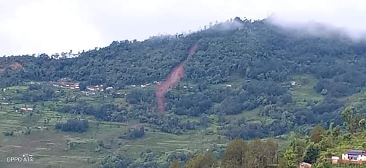 A view of landslide that occurred in Durlung of Parbat district on Saturday, June 13, 2020. Photo: Bharat Koirala/THT