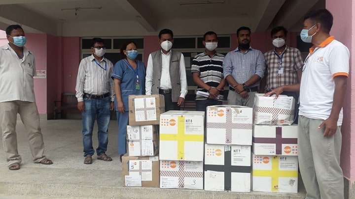 UNFPA donates disaster supplies to the District Hospital Udayapur, on Monday, June 22, 2020. Photo: Shyam Rai/THT 