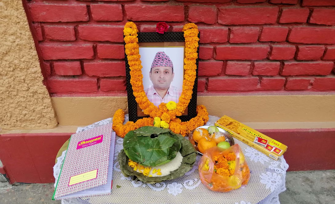 A photo of Prabal Ghimire during the 13-day mourning period of his death a year ago. Photo: THT