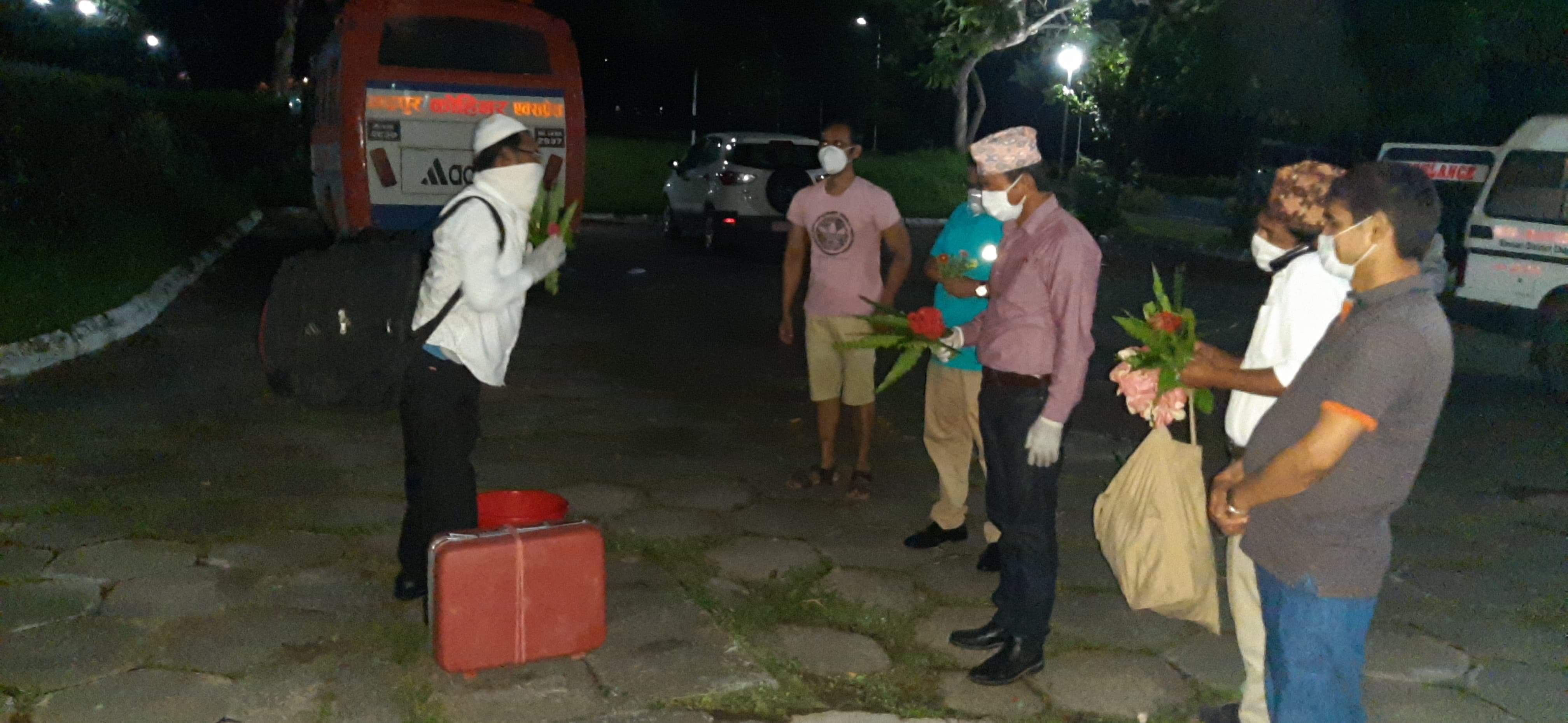 Newly recovered people leave hospital after recovering from COVID-19 in Dharan, on Tuesday, June 02, 2020. Photo: Santosh Kafle/THT