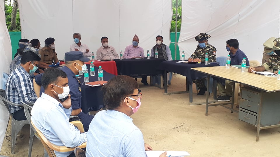 Indo-Nepal border security meeting held in Lakhimpur Kheri district, India, on Saturday, June 20, 2020. Photo: Tekendra Deuba/THT