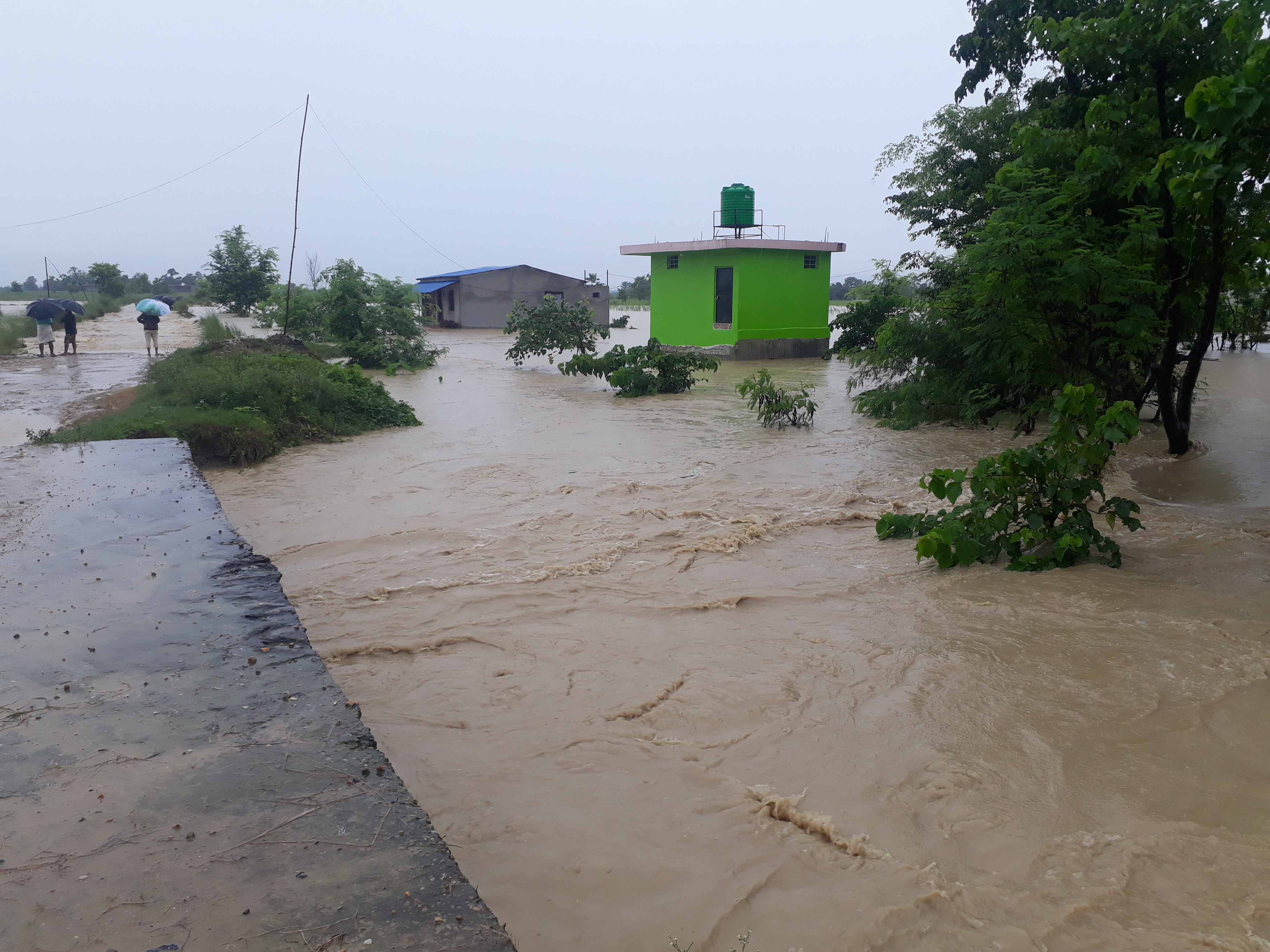 Houses and fields are seen inundated with flood water from  Balganga river, in Bara district, as seen on Tuesday, July 21, 2020. Photo: Puspa Raj Khatiwada/THT