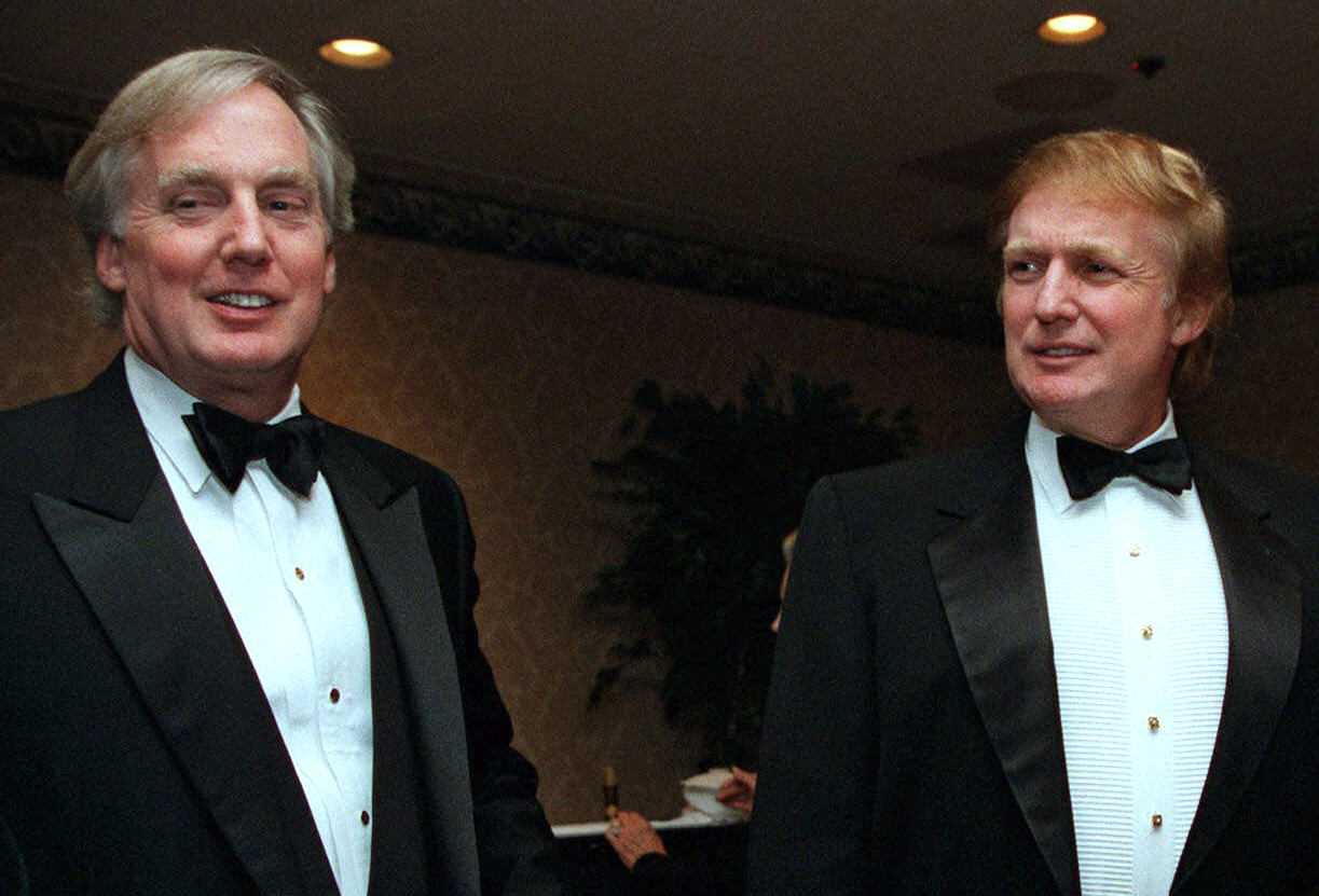 FILE - In this Nov. 3, 1999 file photo, Robert Trump, left, joins real estate developer and presidential hopeful Donald Trump at an event in New York. A tell-all book by President Donald Trump's niece cannot be published until a judge decides the merits of claims by the president's brother, her uncle Robert Trump, that its publication would violate a pact among family members, a judge said Tuesday, June 30, 2020. Photo: AP