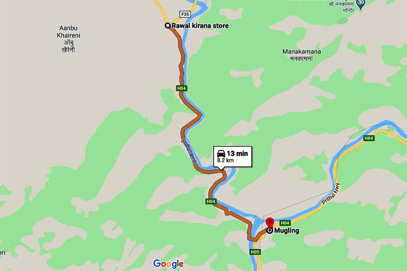 This image shows Aanbukhaireni-Muglin road section along the Prithvi Highway in Tanahun district. Image: Google Maps