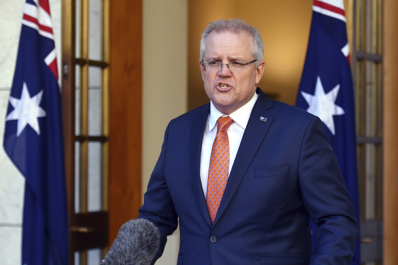 Australian Prime Minister Scott Morrison speaks at a press conference at Parliament House in Canberra, Thursday, July 9, 2020. Photo: Mick Tsikas/AAP Image via AP