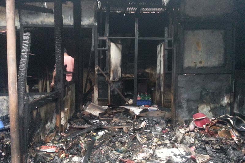 A view of cinders after the blaze in Palika vegetable market, in Dharan Sub-metropolitan City-3 of Sunsari district, on Monday, July 27, 2020. Photo: Santosh Kafle/THT