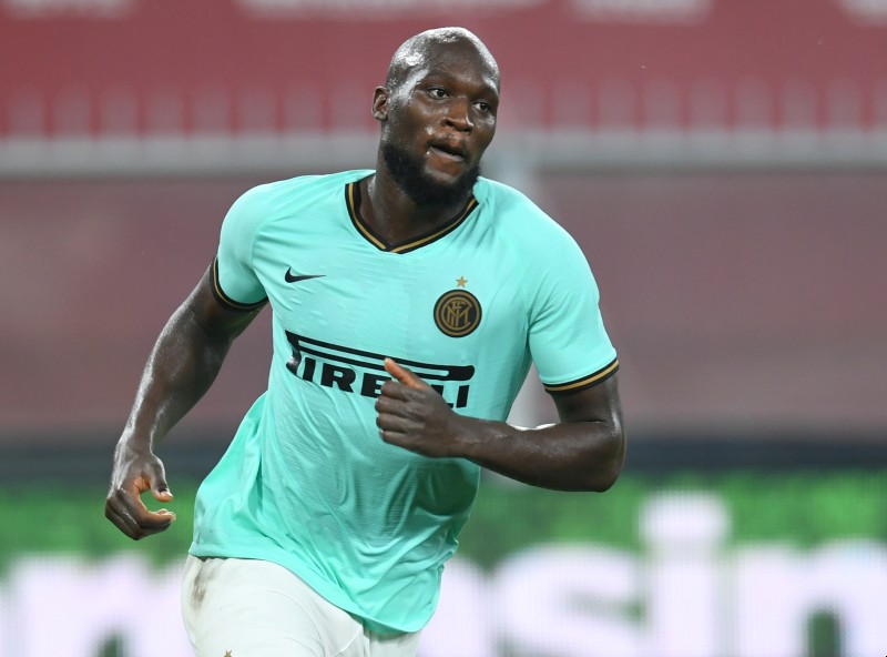 nter Milan's Romelu Lukaku celebrates scoring their third goal during the Serie A match between Genoa and Inter Milan, at Stadio Comunale Luigi Ferraris, in Genoa, Italy, on July 25, 2020, as play resumes behind closed doors following the outbreak of the coronavirus disease (COVID-19). Photo: Reuters