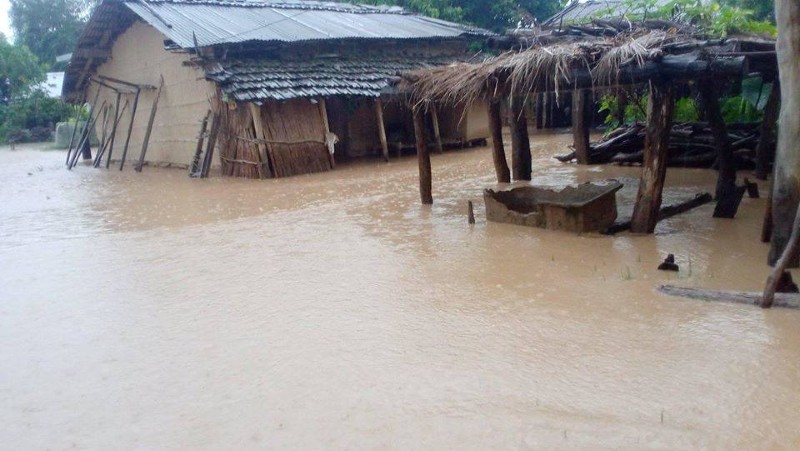 The inundated Jabalpur village in Bhajani Municipality of Kailai district as pictured on Wednesday, July 29, 2020. Photo: Tekendra Deuba/THT