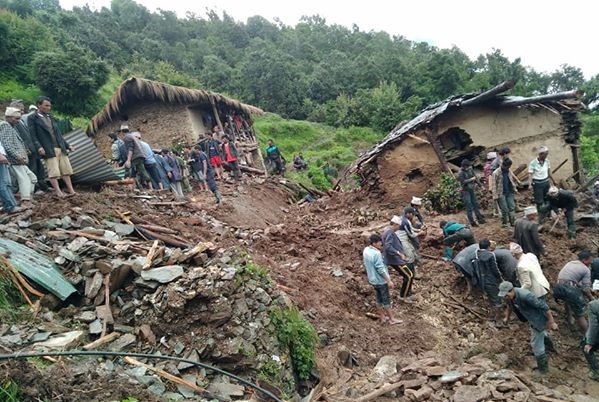 Rescue operation in progress to find the missing persons in Jajarkot landslide. Photo: Dinesh Shrestha/THT