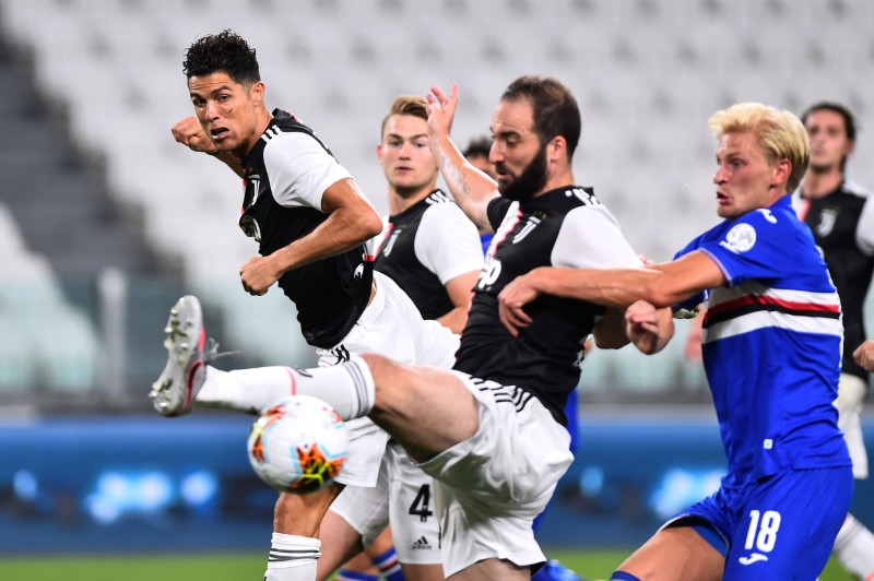 Juventus' Cristiano Ronaldo in action during the Serie A match between Juventus and Sampdoria, at Allianz Stadium, in Turin, Italy, on July 26, 2020, as play resumes behind closed doors following the outbreak of the coronavirus disease (COVID-19). Photo: Reuters