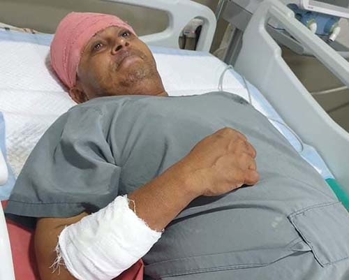 Kerabari Rural Municipality Chair Rohit Karki undergoing treatment, in Biratnagar, on Friday, July 17, 2020. Photo: nTHT