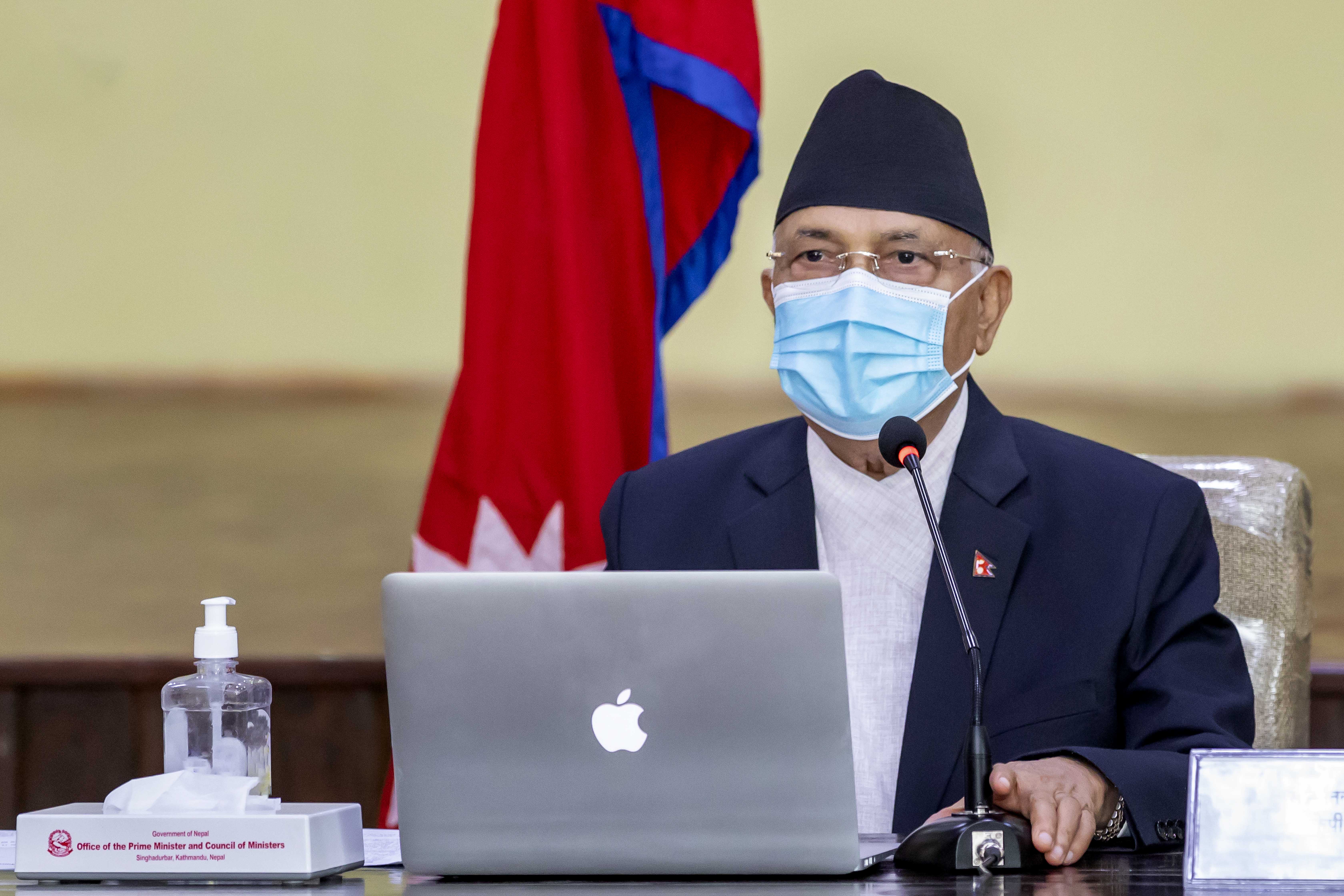 Prime Minister KP Sharma Oli attends the meeting of the Council of Ministers, at PM's official residence, in Baluwatar, Kathmandu, on Monday, July 20, 2020. Photo: Rajan Kafle/PM's Secretariat